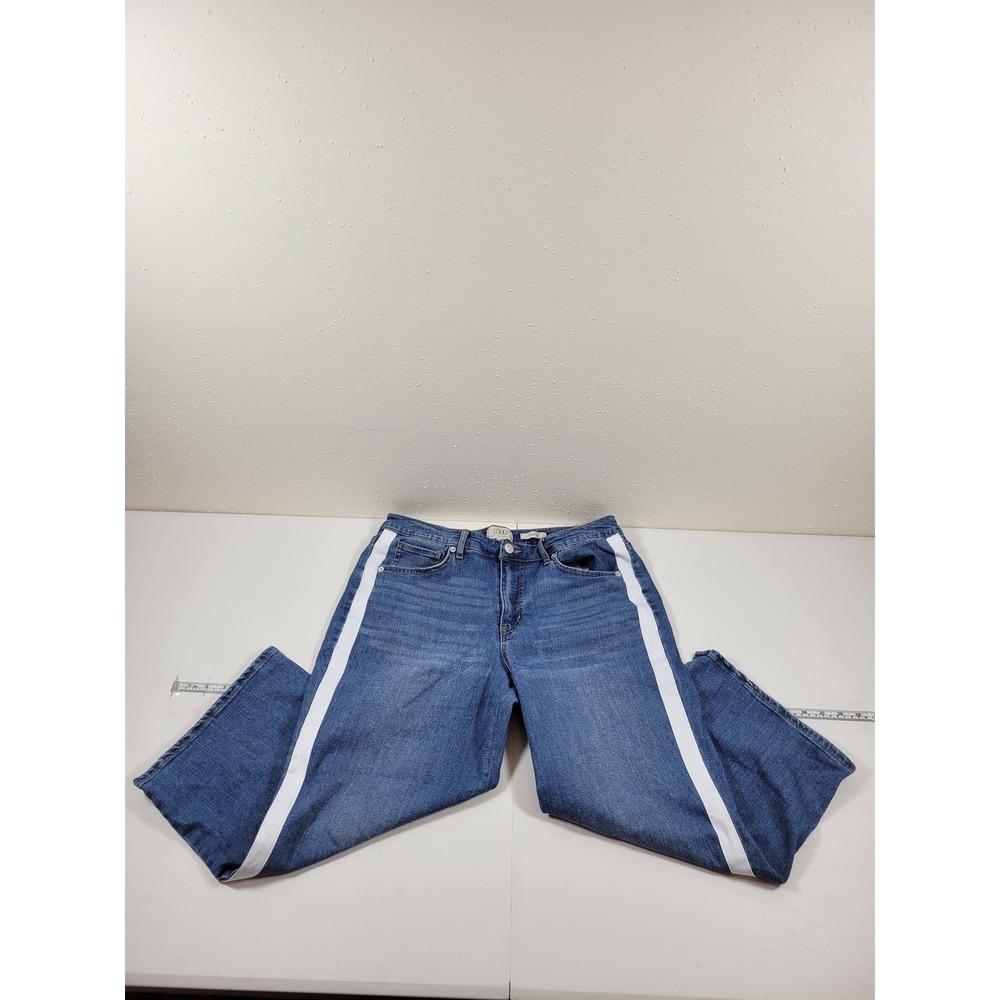 LOGO‎ Lori Goldstein Wide Leg Jeans Women 12P Blue Excellent Side Stripe Denim